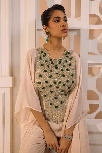 Aneesh Agarwaal Ivory Organza Round , Bandeau The Surkh Embellished Cape And Sharara Set at Aza Fashions Aneesh Agarwaal_Ivory Organza Round , Bandeau The Surkh Embellished Cape And Sharara Set _at_Aza_Fashions