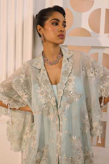 Buy Aneesh Agarwaal Blue Organza, Chiffon Embroidery, Sequins Meher Floral Cape Sharara Set Online at Aza Fashions Buy_Aneesh Agarwaal_Blue Organza, Chiffon Embroidery, Sequins Meher Floral Cape Sharara Set _Online_at_Aza_Fashions