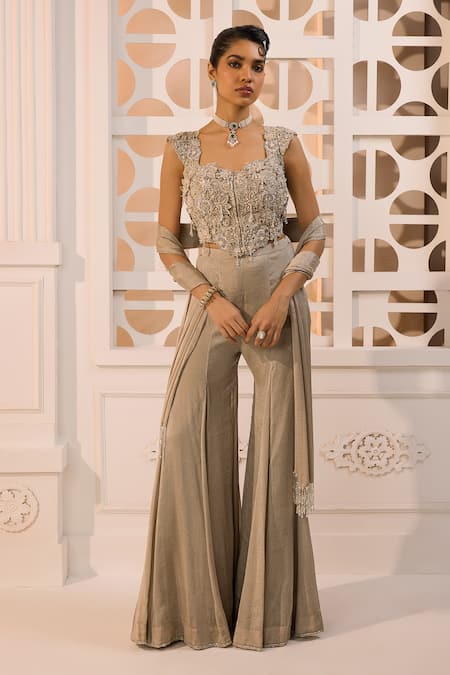 Aneesh Agarwaal Inara Floral Embroidered Corset Sharara Set 