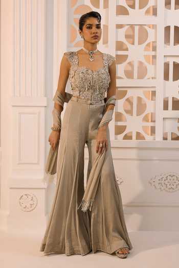 Shop Aneesh Agarwaal Grey Organza, Silk, Tissue Embroidery, Sequins, Inara Floral Corset Sharara Set Online at Aza Fashions Shop_Aneesh Agarwaal_Grey Organza, Silk, Tissue Embroidery, Sequins, Inara Floral Corset Sharara Set _Online_at_Aza_Fashions