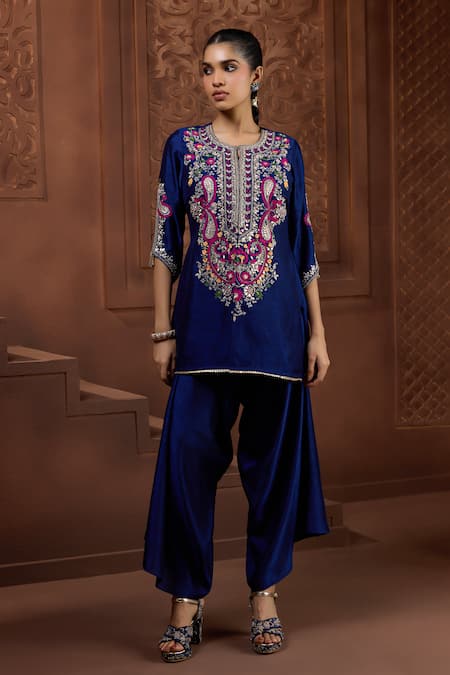 Aneesh Agarwaal Neel Kamal Silk Embroidered Kurta & Pant Set 