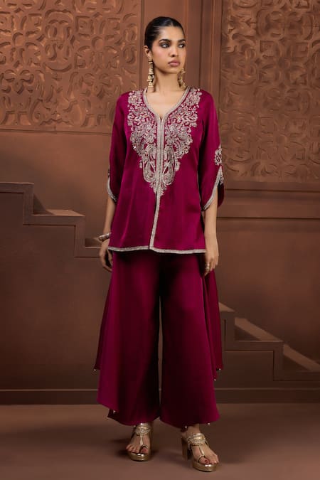 Aneesh Agarwaal Rani Phulwari Embroidered Kurta & Palazzo Set 