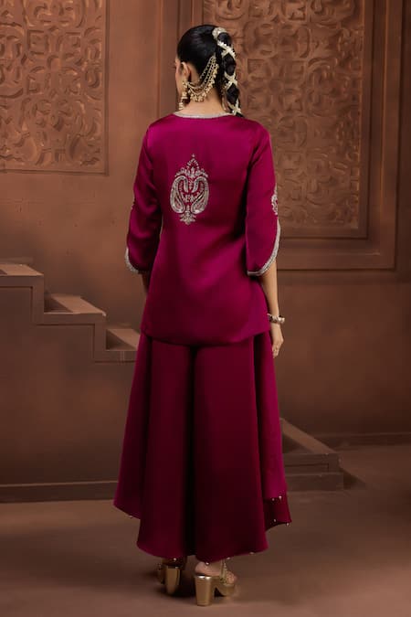 Aneesh Agarwaal Rani Phulwari Embroidered Kurta & Palazzo Set 