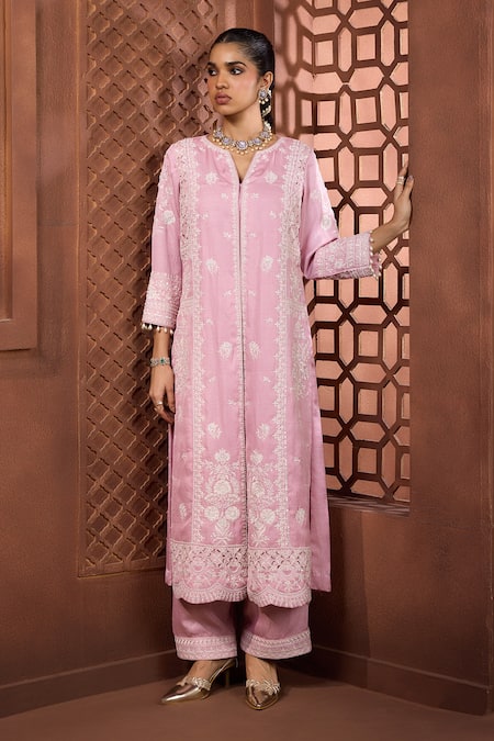 Aneesh Agarwaal Gulabi Jaal Embroidered Kurta & Salwar Set 