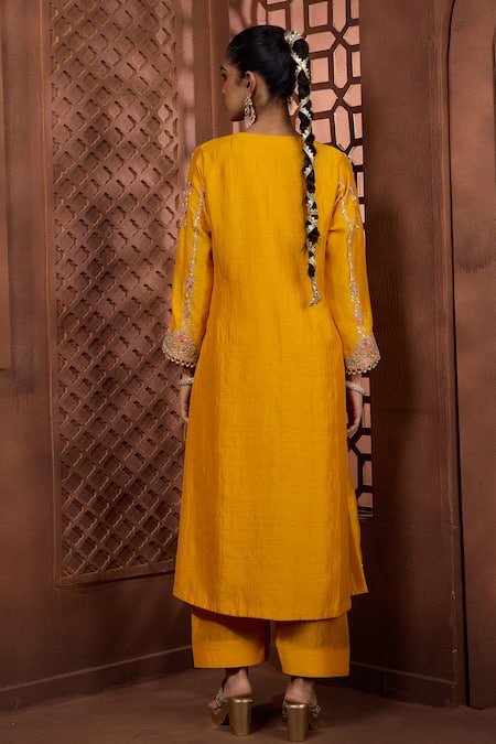 Aneesh Agarwaal Basanti Kosh Embroidered Kurta & Salwar Set 