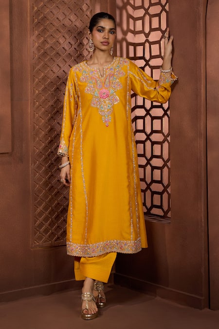 Aneesh Agarwaal Basanti Kosh Embroidered Kurta & Salwar Set 
