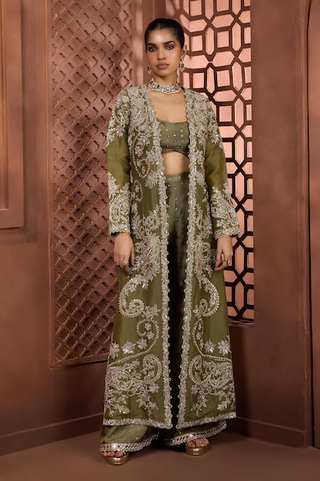 Aneesh Agarwaal Nandini Floral Embroidered Cape Pant Set 