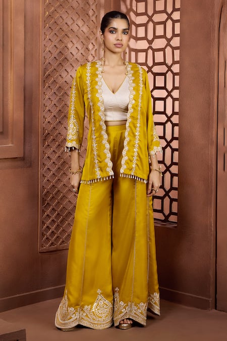 Aneesh Agarwaal Swarnima Silk Embroidered Jacket Set 