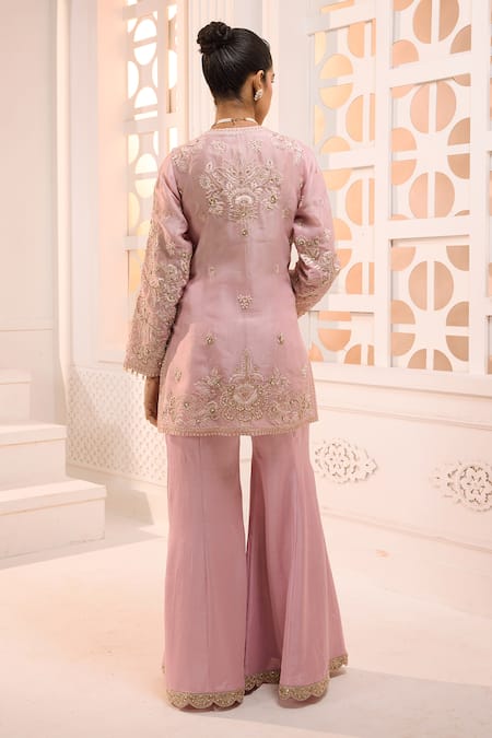 Aneesh Agarwaal Zoya Floral Embroidered Jacket Sharara Set 