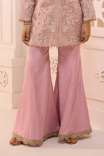 Buy_Aneesh Agarwaal_Pink Organza, Silk Embroidery, Sequins, Stones Zoya Floral Jacket Sharara Set _Online_at_Aza_Fashions
