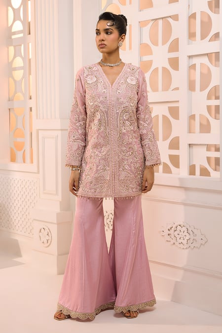 Aneesh Agarwaal Zoya Floral Embroidered Jacket Sharara Set 