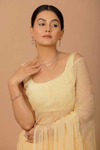 Shop_Geroo Jaipur_Beige Chiffon Sequins Square Tonal Embroidered Pre-draped Saree And Blouse Set _Online_at_Aza_Fashions