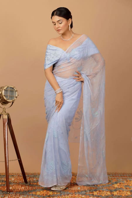 Geroo Jaipur Chiffon Pre-Draped Saree & Blouse Set 