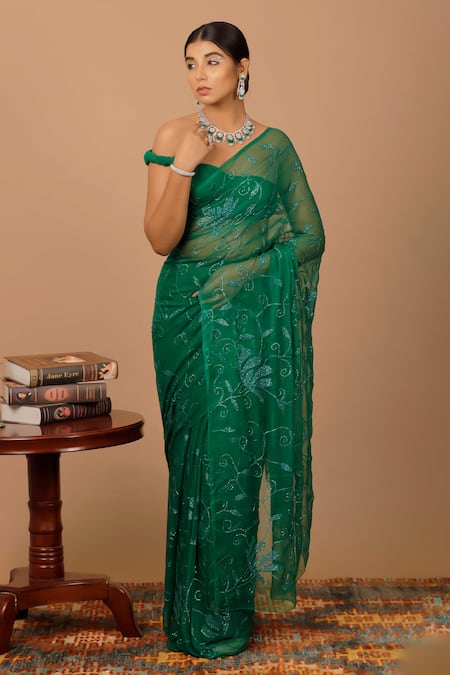 Geroo Jaipur Tonal Sequin Work Saree & Blouse Set 