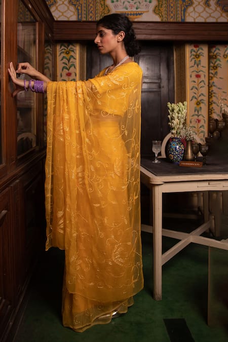 Geroo Jaipur Sequin Work Pre-Draped Saree & Blouse Set 