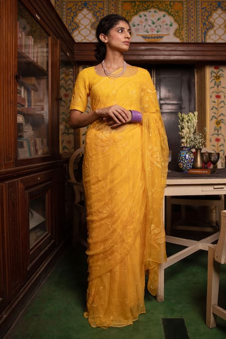 Geroo Jaipur Sequin Work Pre-Draped Saree & Blouse Set 