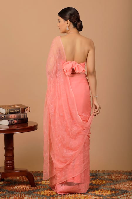 Geroo Jaipur Sequin Embroidered Pre-Draped Saree & Blouse Set 