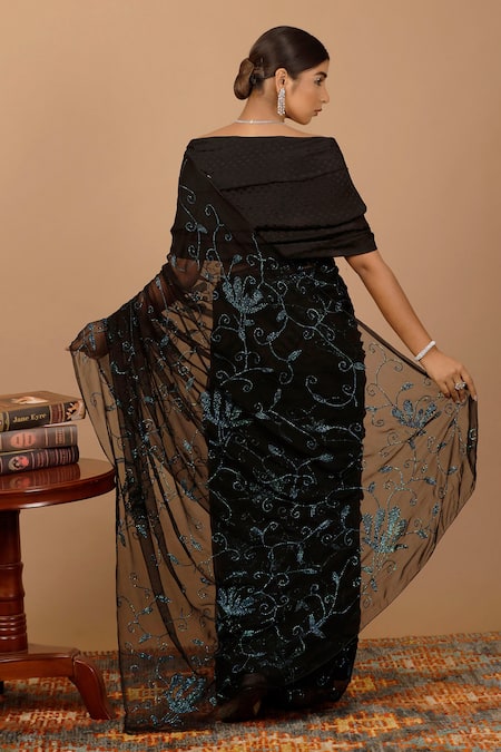 Geroo Jaipur Pre-Draped Embellished Chiffon Saree & Blouse Set 