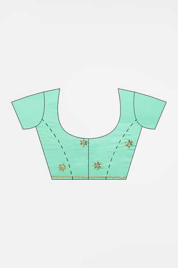 Geroo Jaipur_Green Chiffon Zari, Gota Patti Round Neck Jaal Pre-draped Saree And Blouse Set _Online_at_Aza_Fashions