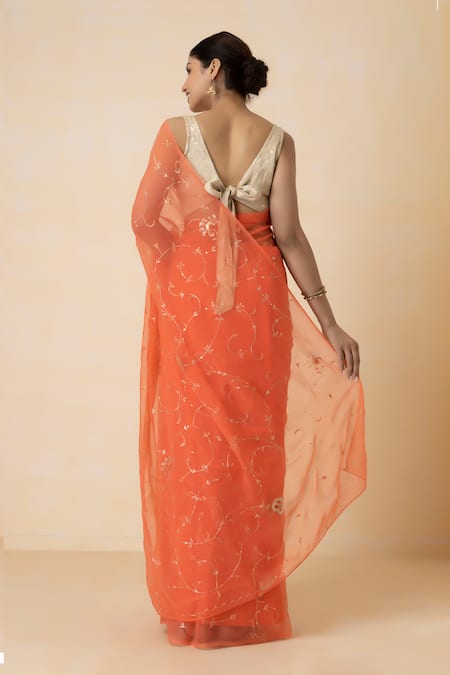 Geroo Jaipur Embroidered Pre-Draped Chiffon Saree Set 