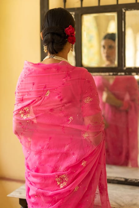 Geroo Jaipur Pre-Draped Aari Embroidered Saree Set 