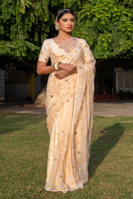 Geroo Jaipur Gota Jaal Pre-Draped Saree Set 