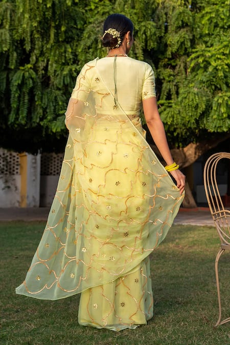 Geroo Jaipur Gota Jaal Work Pre-Draped Saree Set 