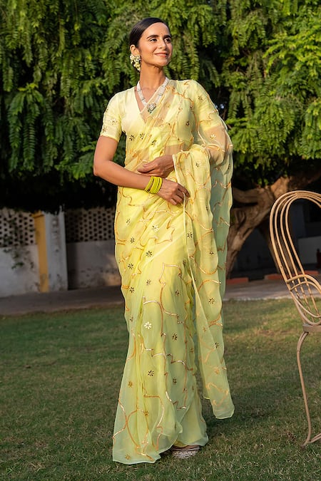 Geroo Jaipur Gota Jaal Work Pre-Draped Saree Set 