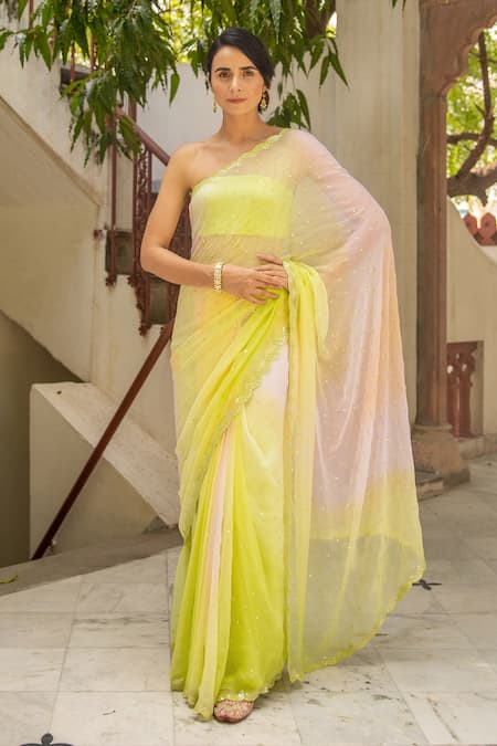 Geroo Jaipur Ombre Pre-Draped Saree With Blouse 