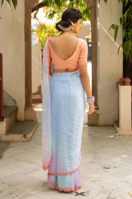 Geroo Jaipur Ombre Pre-Draped Saree & Blouse Set 