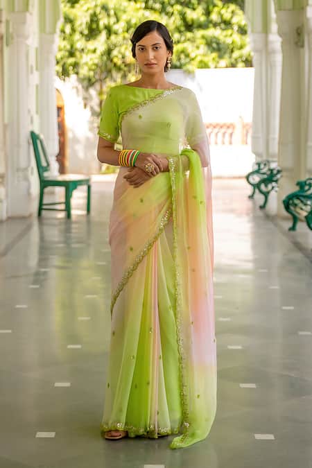 Geroo Jaipur Ombre Pre-Draped Saree & Blouse Set 