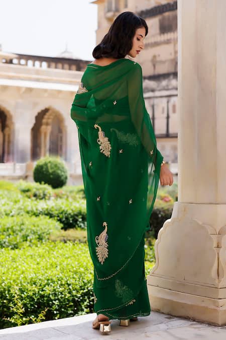 Geroo Jaipur Hand Embroidered Pre-Draped Saree Set 