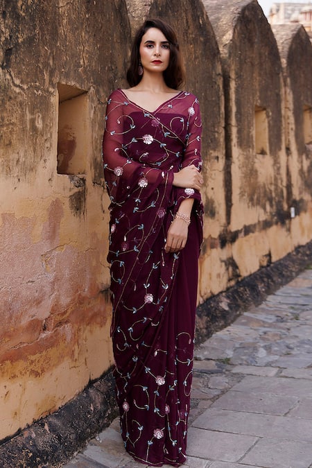 Geroo Jaipur Hand Embroidered Pre-Draped Saree Set 