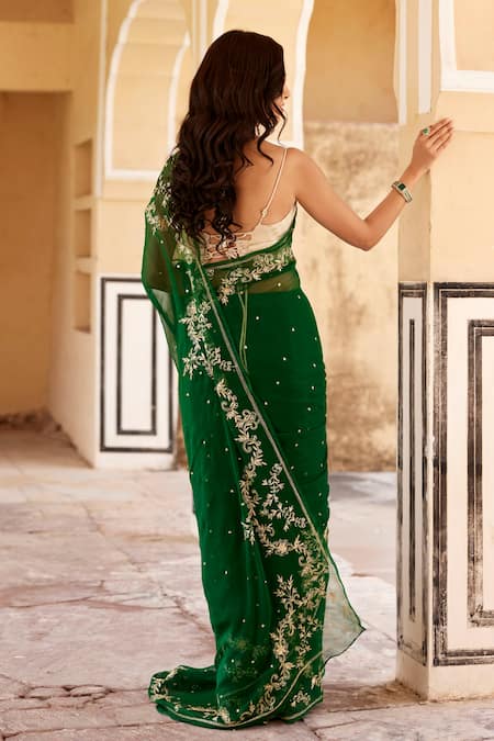 Geroo Jaipur Aari Work Pre-Draped Saree Set 