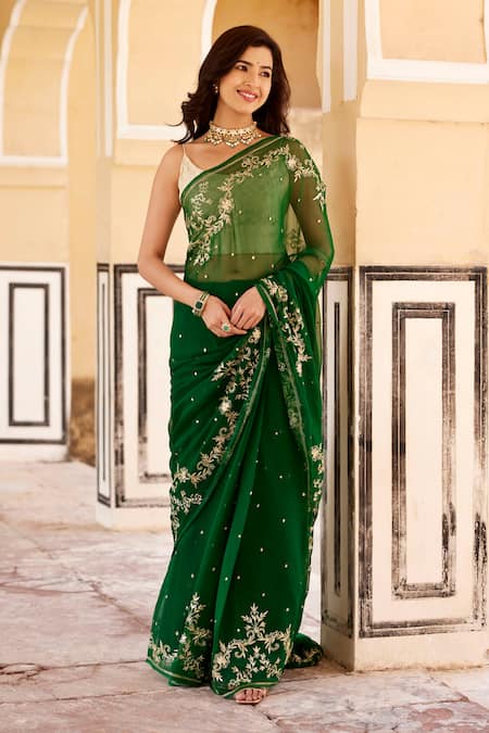 Geroo Jaipur Aari Work Pre-Draped Saree Set 