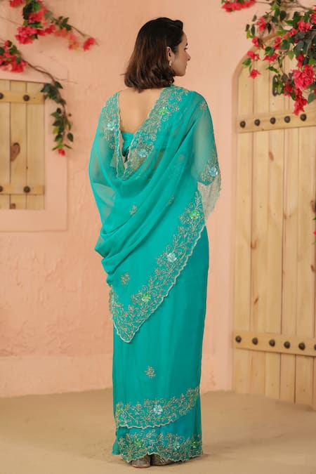 Geroo Jaipur Tubelight Work Pre-Draped Saree Set 