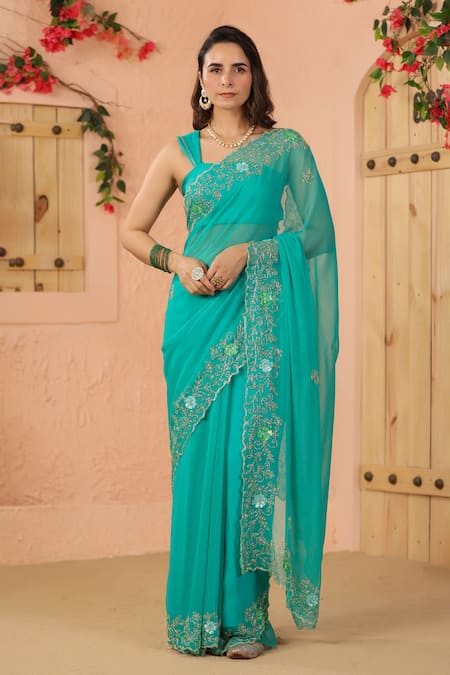 Geroo Jaipur Tubelight Work Pre-Draped Saree Set 