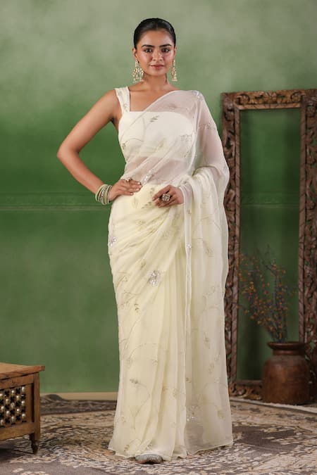 Geroo Jaipur Embroidered Pre-Draped Chiffon Saree Set 