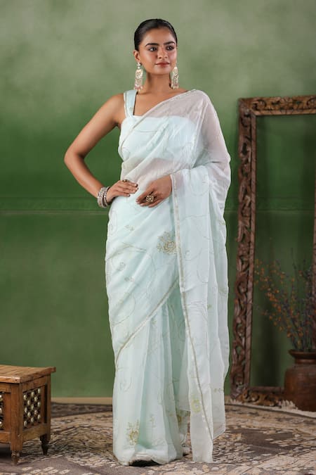 Geroo Jaipur Tubelight Embroidered Pre-Draped Saree Set 
