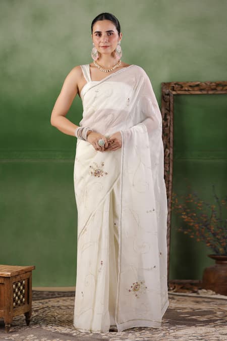 Geroo Jaipur Sequin Embroidered Pre-Draped Saree Set 