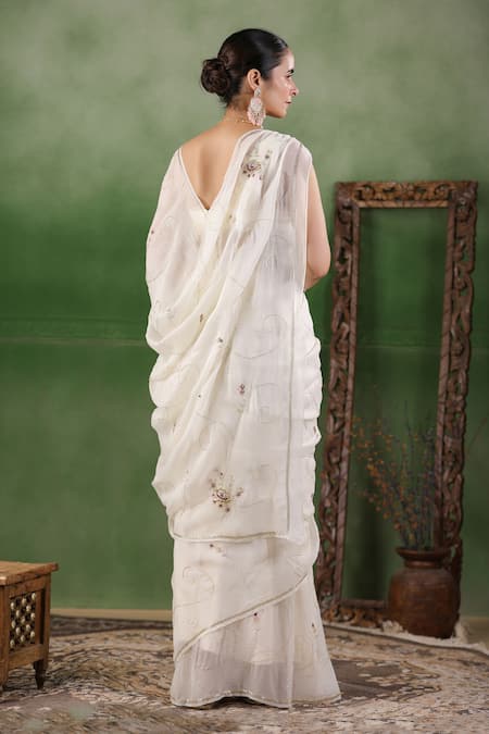 Geroo Jaipur Sequin Embroidered Pre-Draped Saree Set 