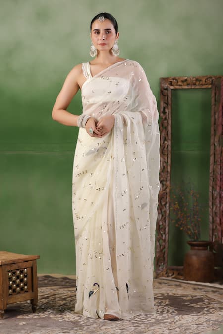 Geroo Jaipur Hand Embroidered Chiffon Saree & Blouse Set 