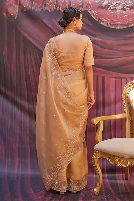 Geroo Jaipur Embroidered Pre-Draped Tissue Saree With Blouse 