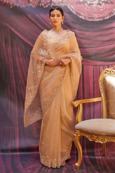 Geroo Jaipur Embroidered Pre-Draped Tissue Saree With Blouse 