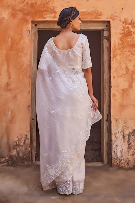 Geroo Jaipur Tonal Embroidered Pre-Draped Saree Set 