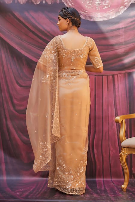 Geroo Jaipur Floral Embroidered Pre-Draped Saree Set 