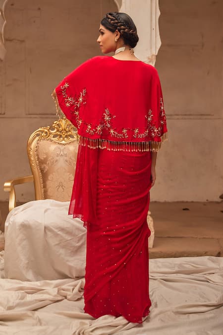 Geroo Jaipur Hand-Embroidered Pre-Draped Saree Set 