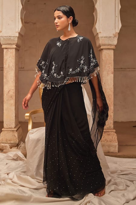 Geroo Jaipur Hand-Embroidered Pre-Draped Saree Set 