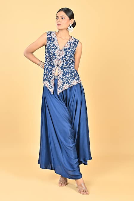 KEITH GOMES Hand Embroidered Peplum Top & Dhoti Pant Set 
