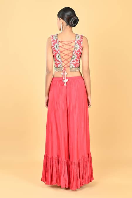 KEITH GOMES Floral Embroidered Top & Palazzo Set